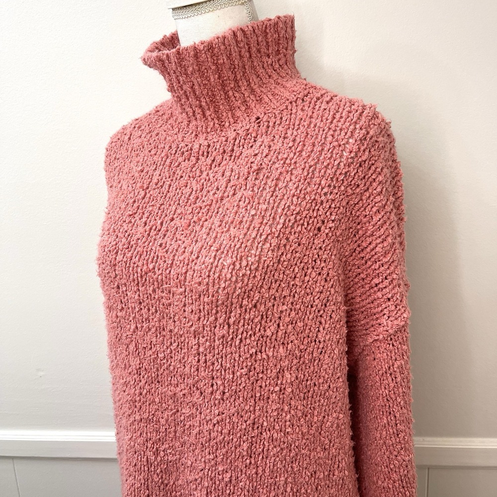 Anthropologie Women's Pink Soft Knit Pullover Turtleneck Sweater Oversized Small